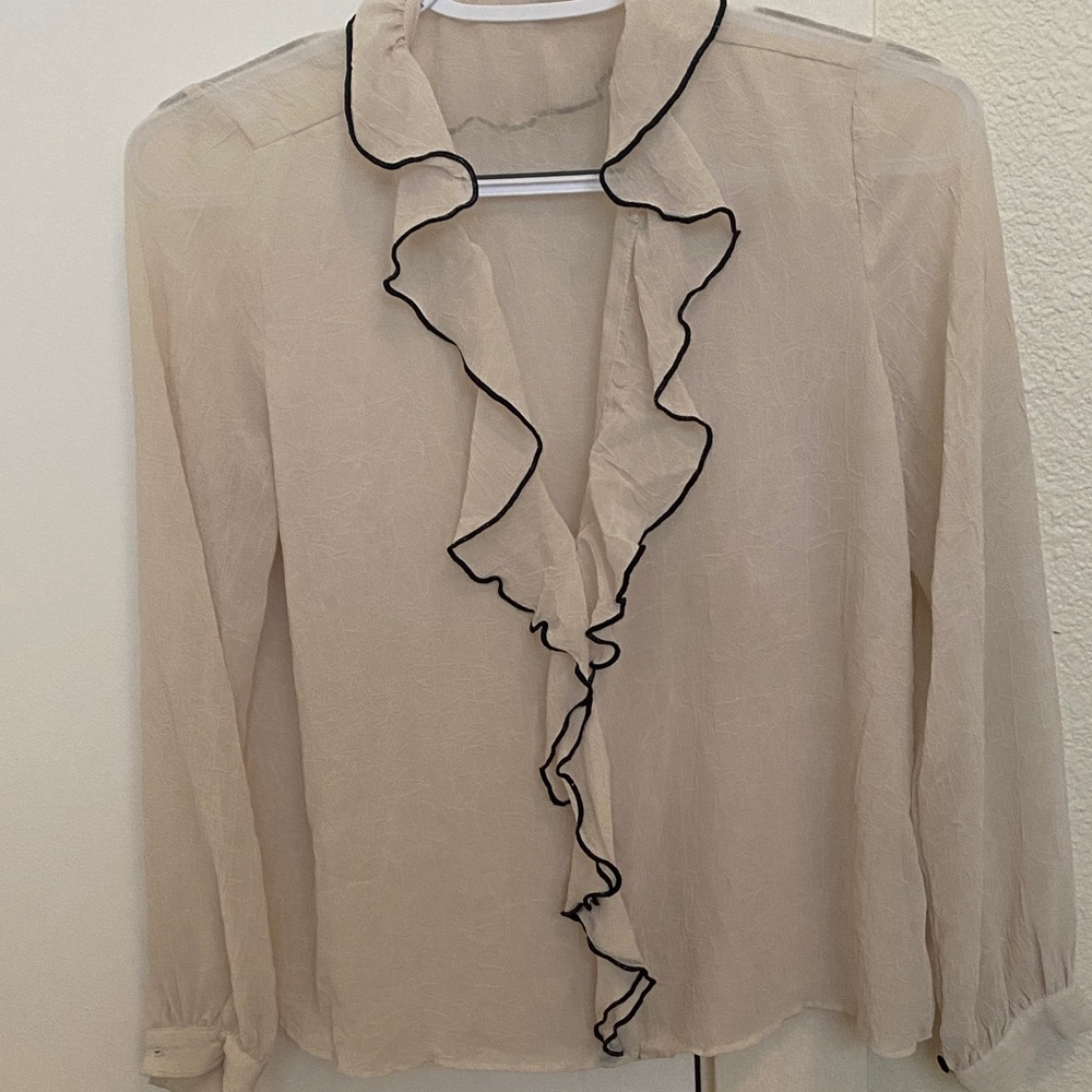 Zara Cream Blouse with Black Trim